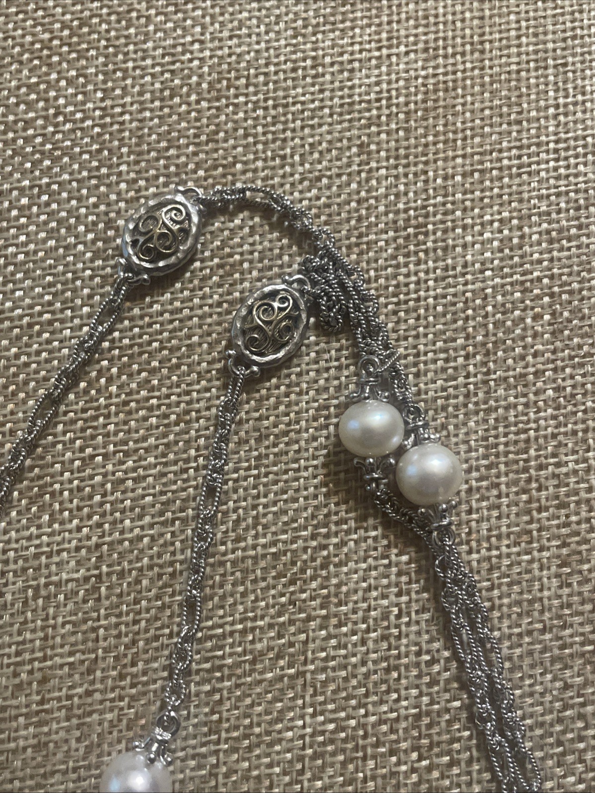 Gabriel & Co Sterling Silver/18k Gold & Pearl Station Necklace