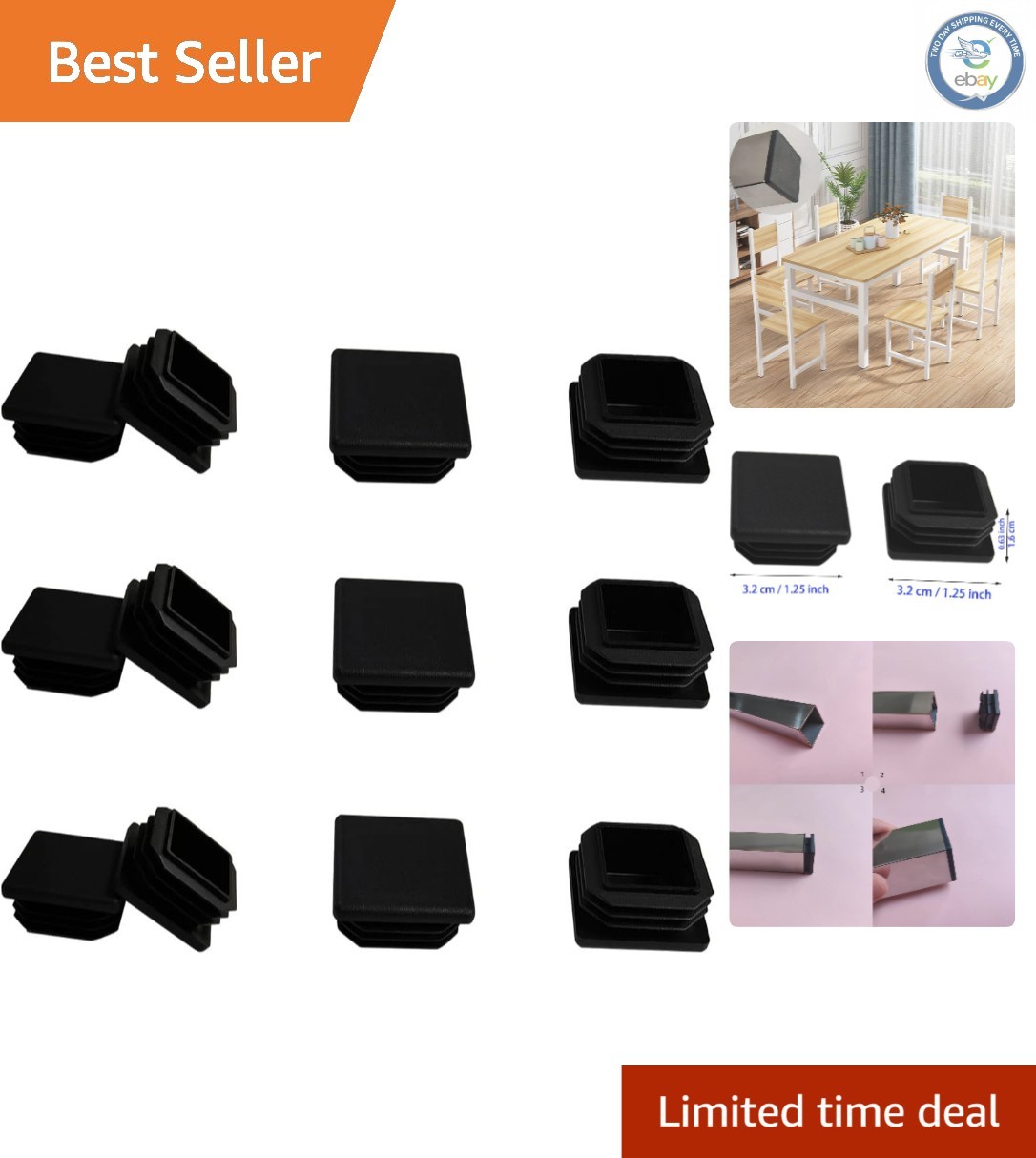 High-Quality 1.25 Inch Square Tube End Caps – 12 Pack for Optimal Furniture Care