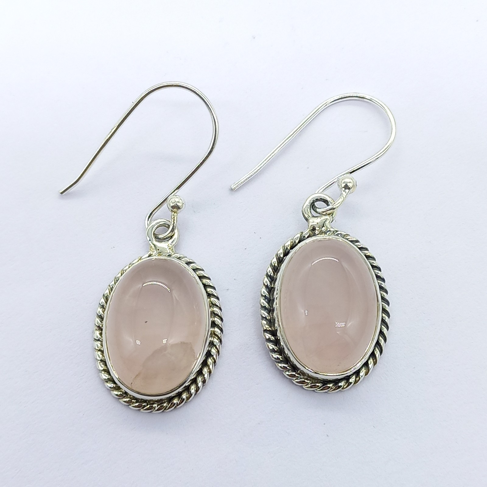 Rose Quartz Hook Earrings 925 Sterling Silver Jewelry