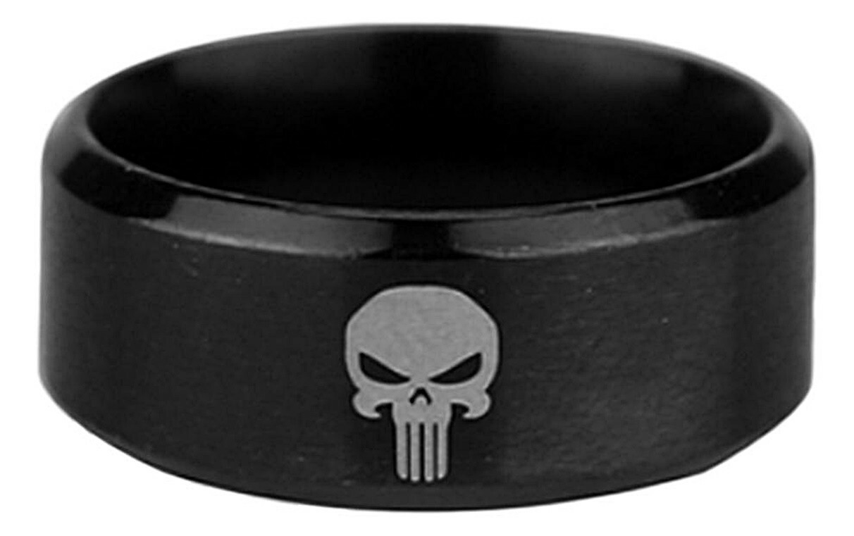 Comic Book Skull Logo Black Metal Ring