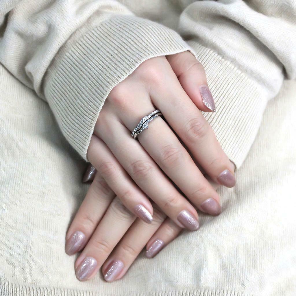 Women’s Round & Accent CZ Stainless Steel Wedding Promise 2PC 2 Ring Band Set