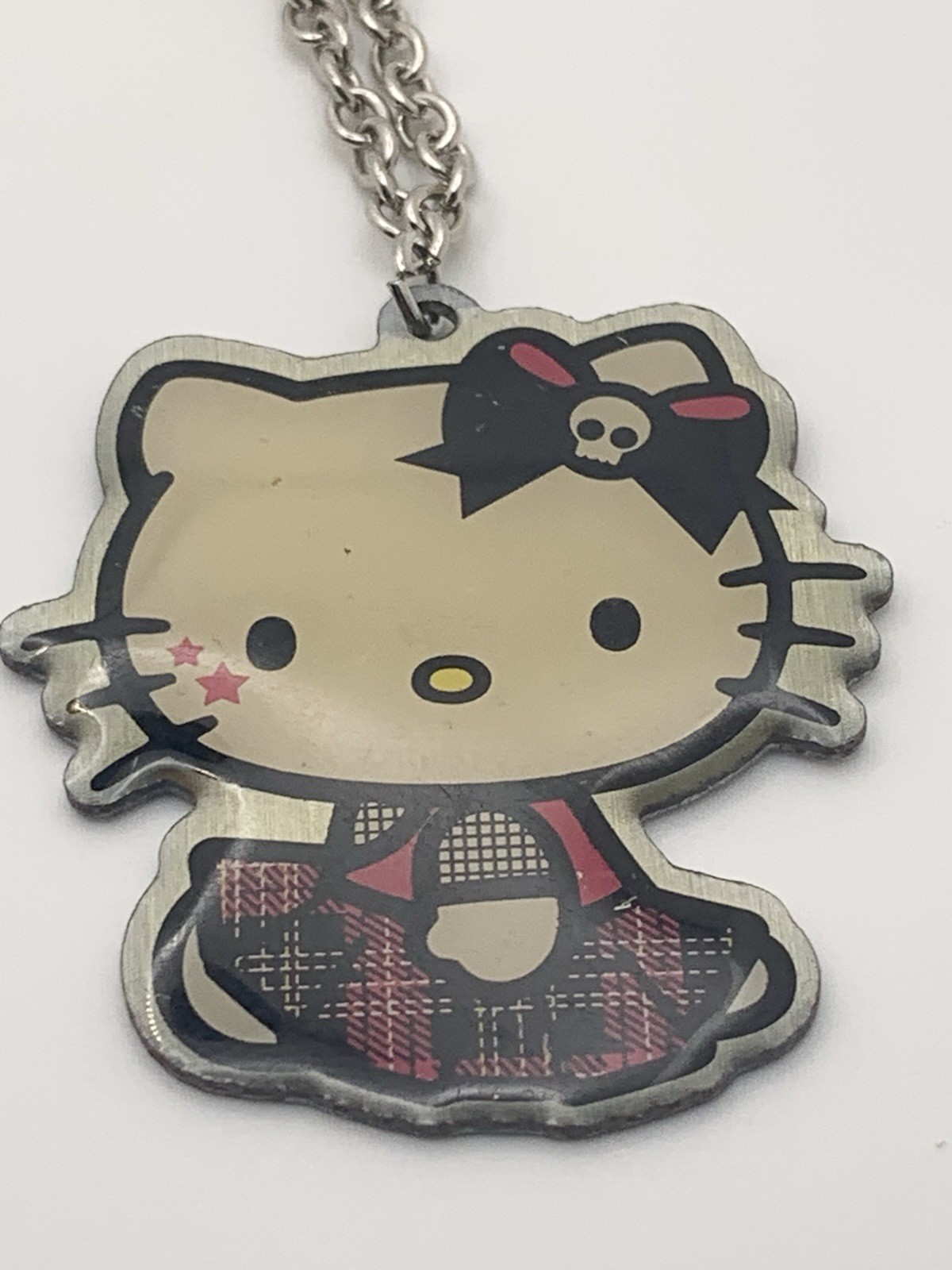 Vintage Sanrio Hello Kitty Necklace 2010 Mall Goth Emo Punk Plaid Skull Charm