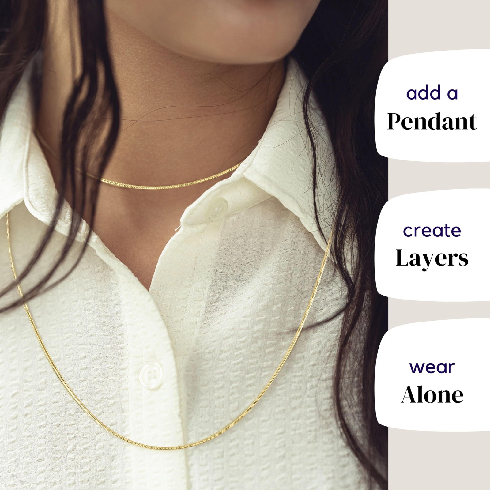 Gold Snake Chain Necklace Women 24K Plated Stainless Steel Thin 0.9mm 1430 Inch
