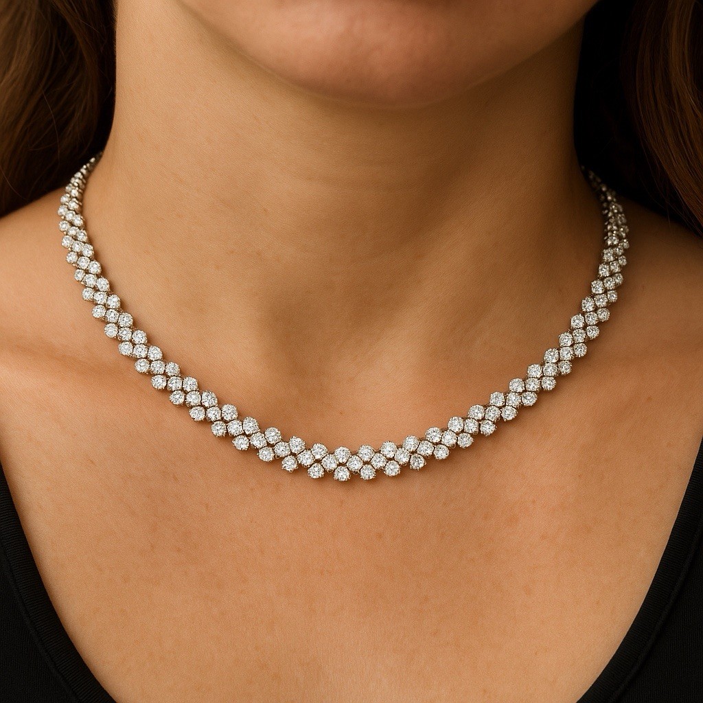 Vintage Necklace Art Glass Estate Jewelry Pre-Owned Rhodium Plated 16″ Choker