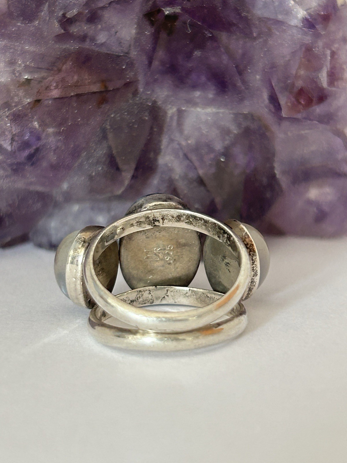 Jay King DTR .925 Sterling with Blue Pietersite and Pale Moonstones Ring size 6