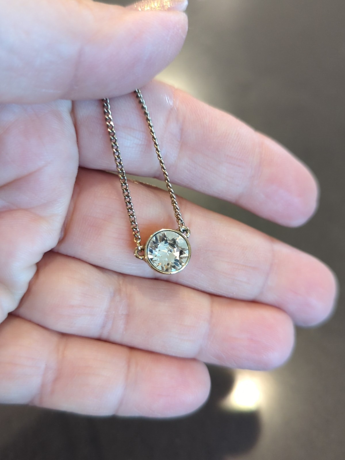 Givenchy Necklace Gold Tone Single Clear Stone Beautiful! K88
