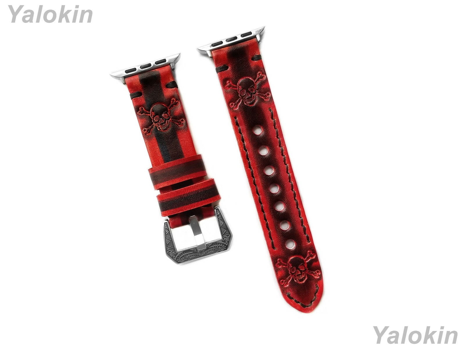 Red Black Skull Bones Band Strap for Apple Watch Ultra 3 2 1, 11 10 SE 3 Series