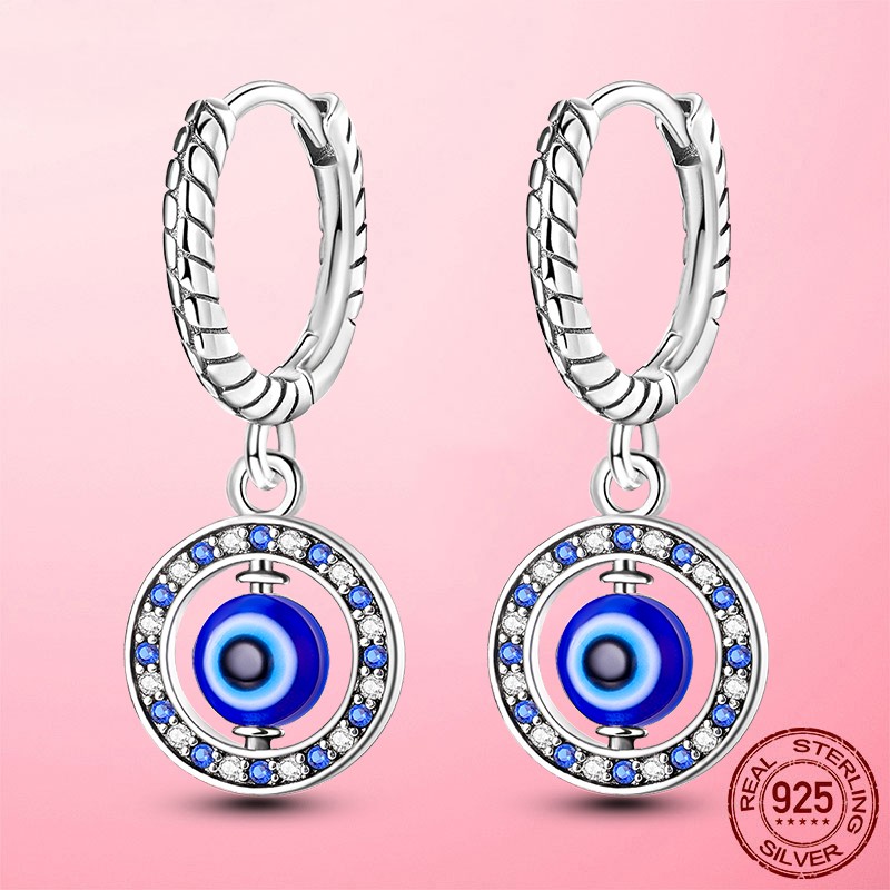LAZA European Rotating Eye 925 Sterling Silver Hoop Earrings CZ Women Jewelry