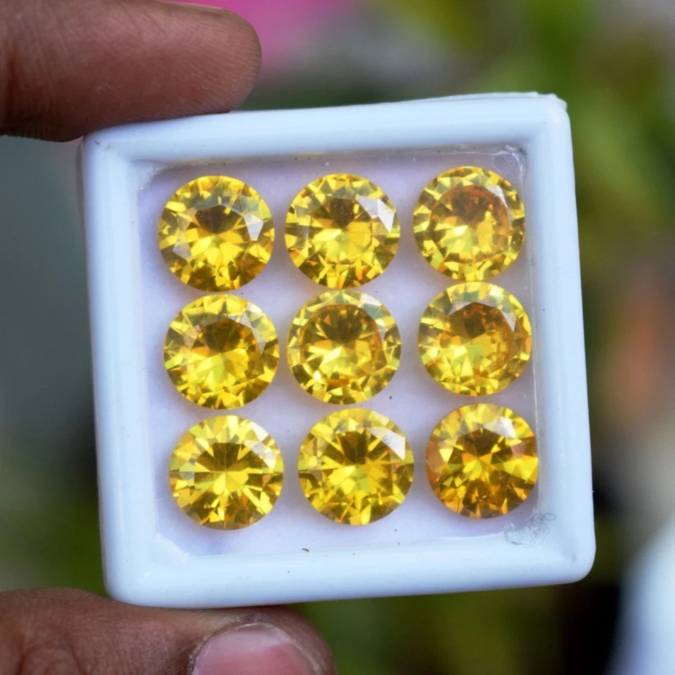 57 CT Flawless Yellow Sphene Round Cut Certified Loose Gemstone 9 Pcs Lot