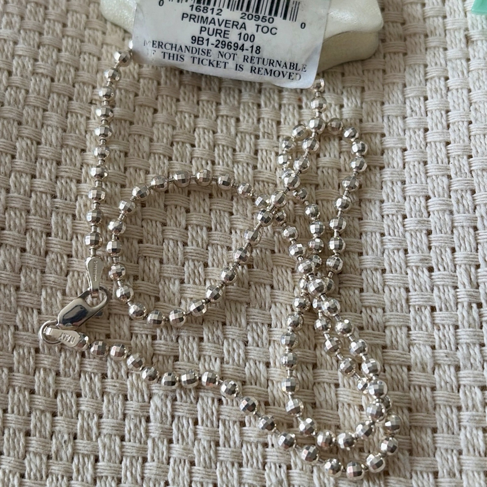 DANECRAFT PURE 100 SILVER NECKLACE MADE IN ITALY 10.0% PURE SILVER 18 IN NEW