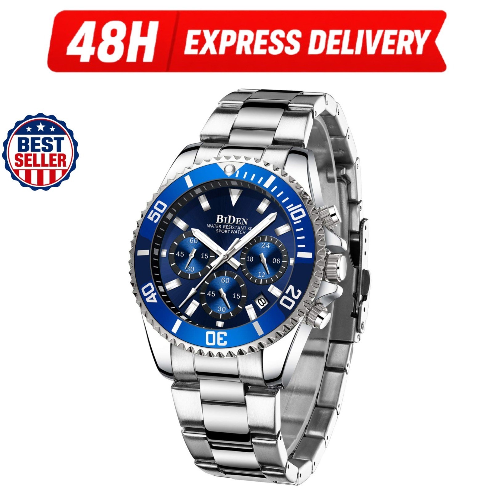 BIDEN Men’s Analogue Quartz Watch with Stainless Steel Strap, Gold Dial
