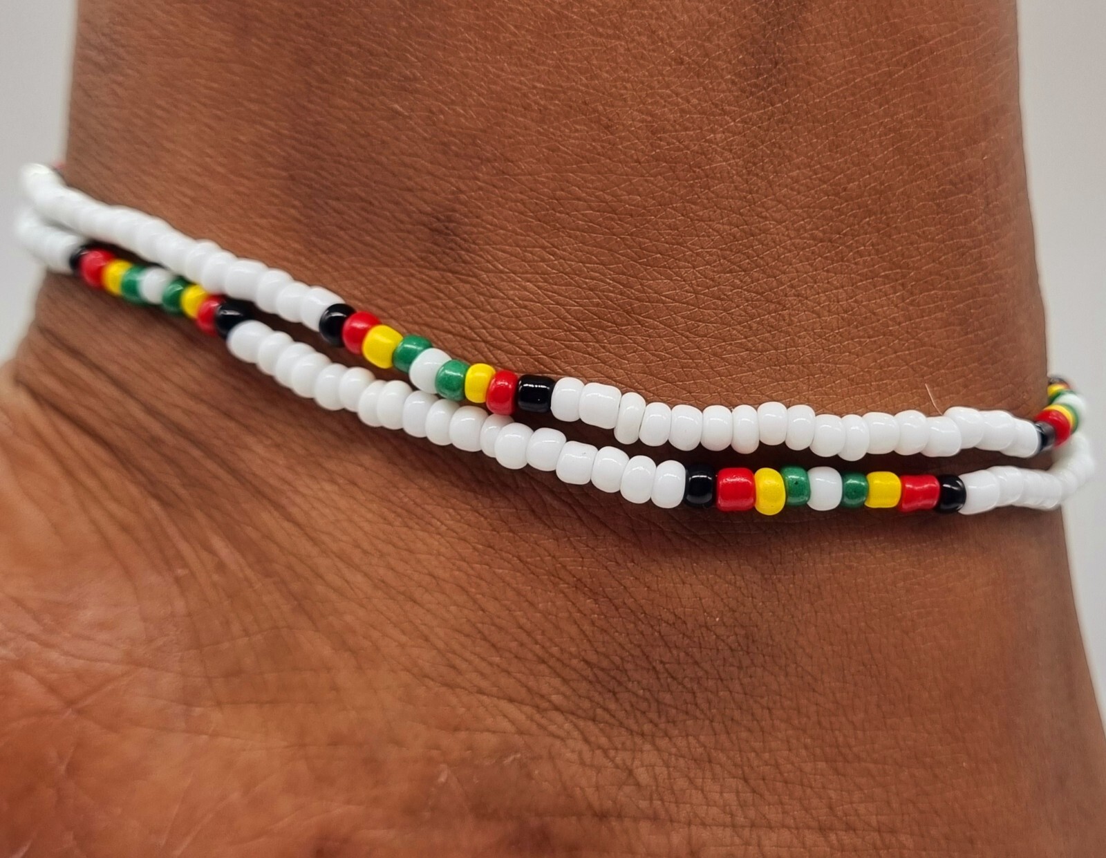 Set of 2 Elastic Rasta Glass Bead ankle bracelet foot anklet 25cm