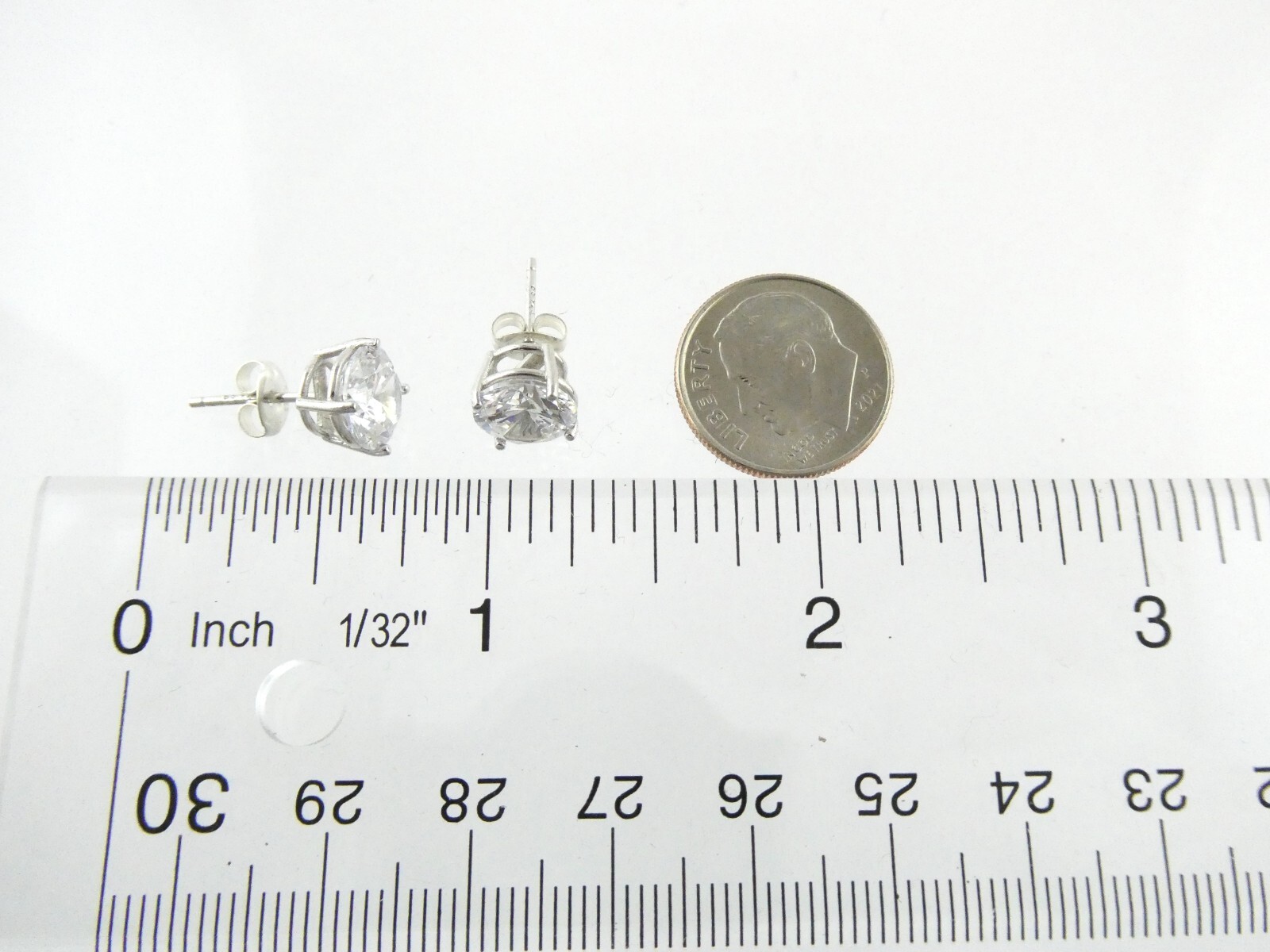 BS Sterling Silver Round Cut Crystal Stud Earrings 925 2.4 Grams 8.05mm
