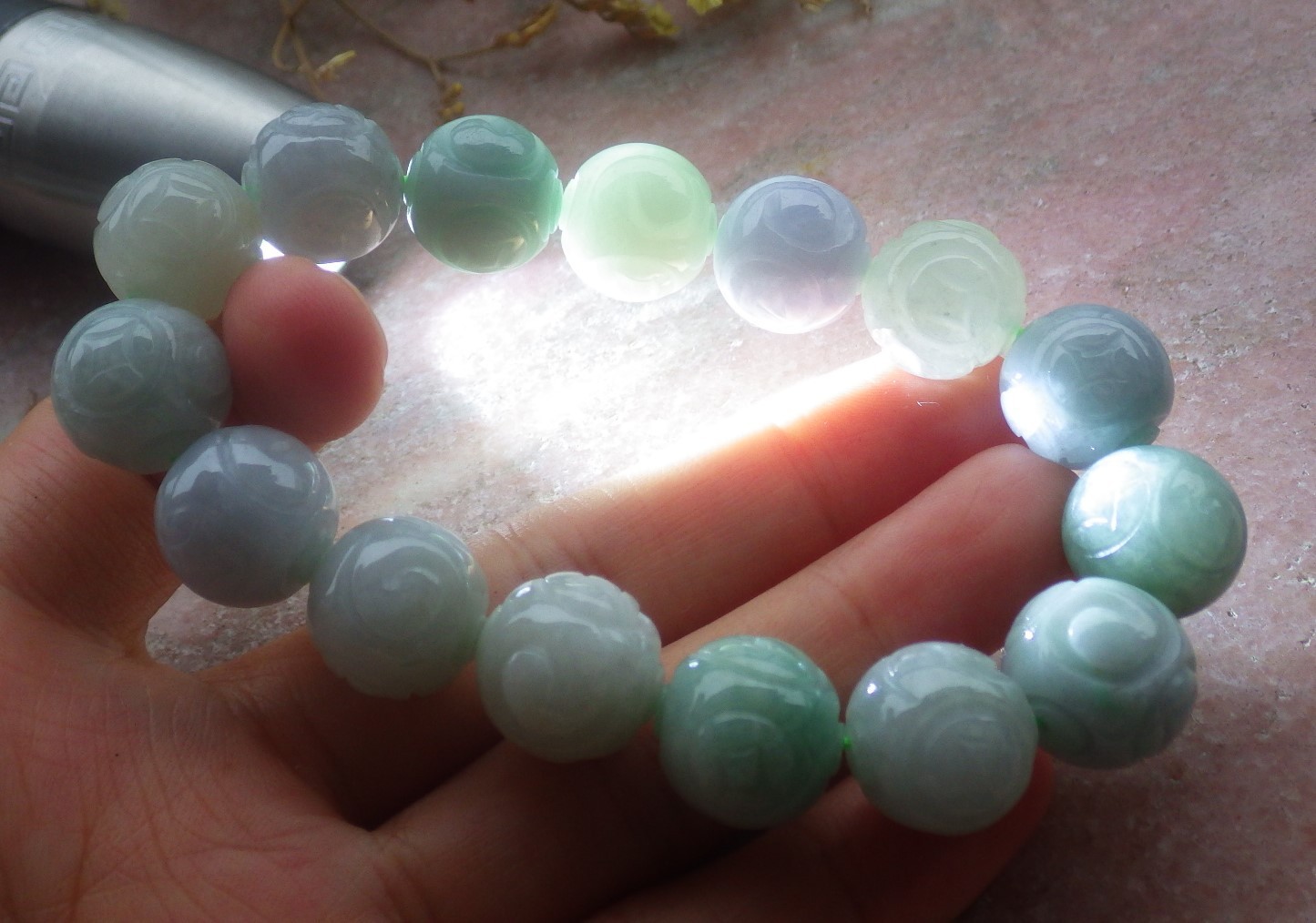 1 piece Green A JADE Jadeite Beads Bangle Coin Bracelet 7.5 inches 14 mm 734414