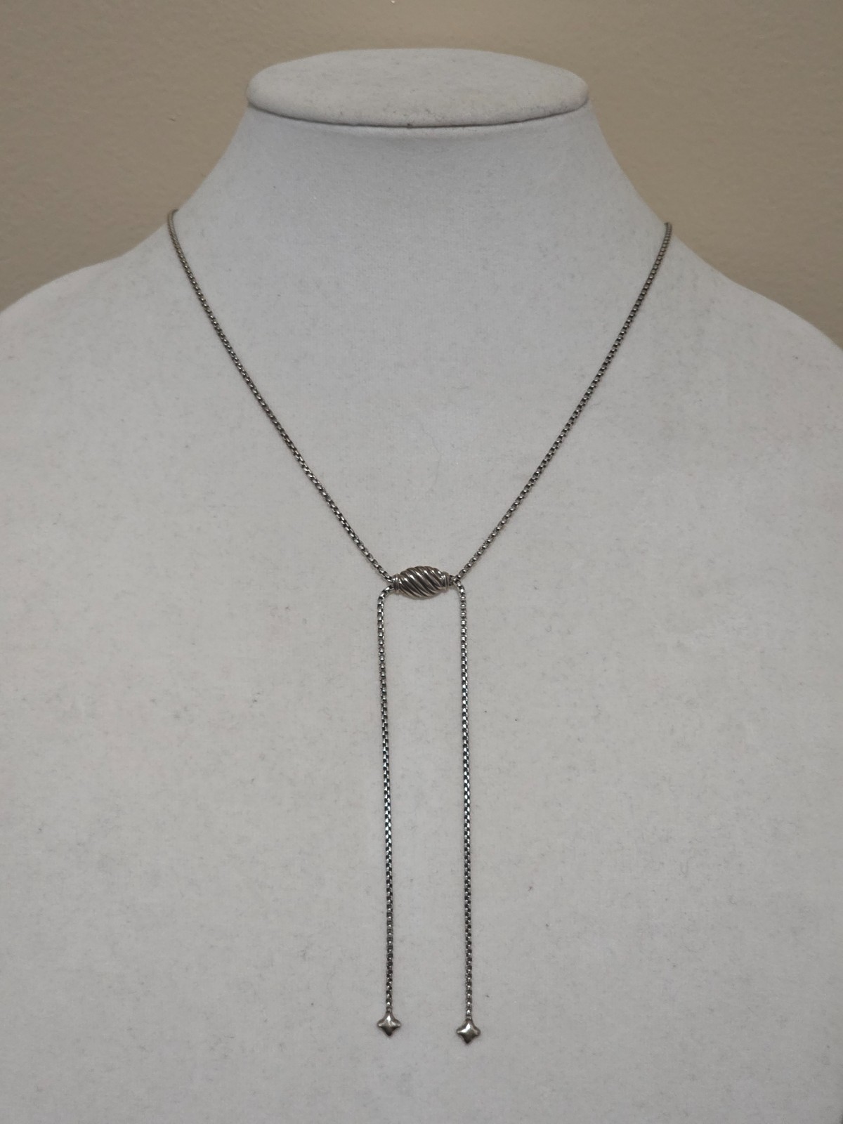 David Yurman Sterling Silver Adjustable Box Chain Slider Lariat Necklace