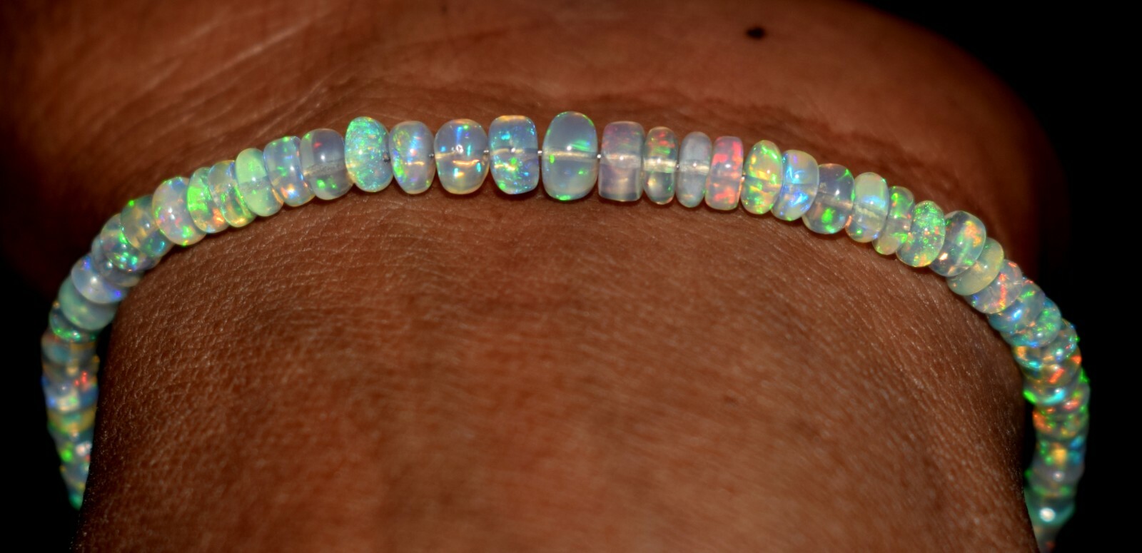 925 Sterling Silver Natural Ethiopian Opal Gemstone Beads 7″Bracelet F1730