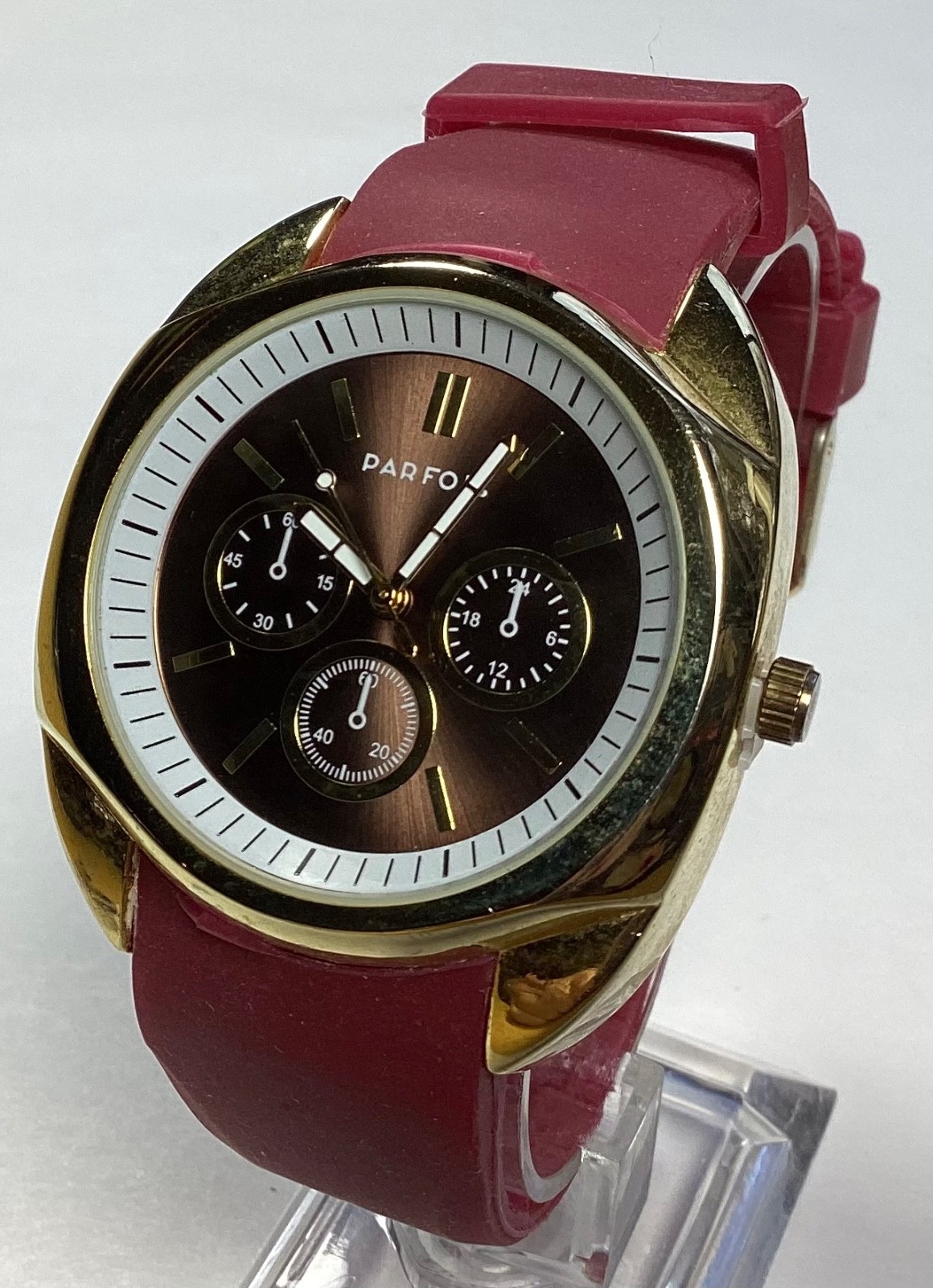 Parfois Womens Watch Cranberry Gold Chocolate Silicone Band New Battery