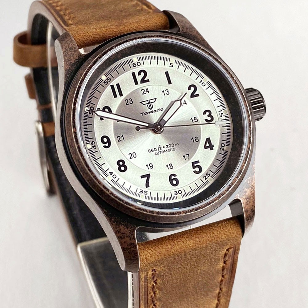 Tandorio 36mm Retro Pilot Sapphire Glass 20ATM Automatic NH35A PT5000 Men Watch