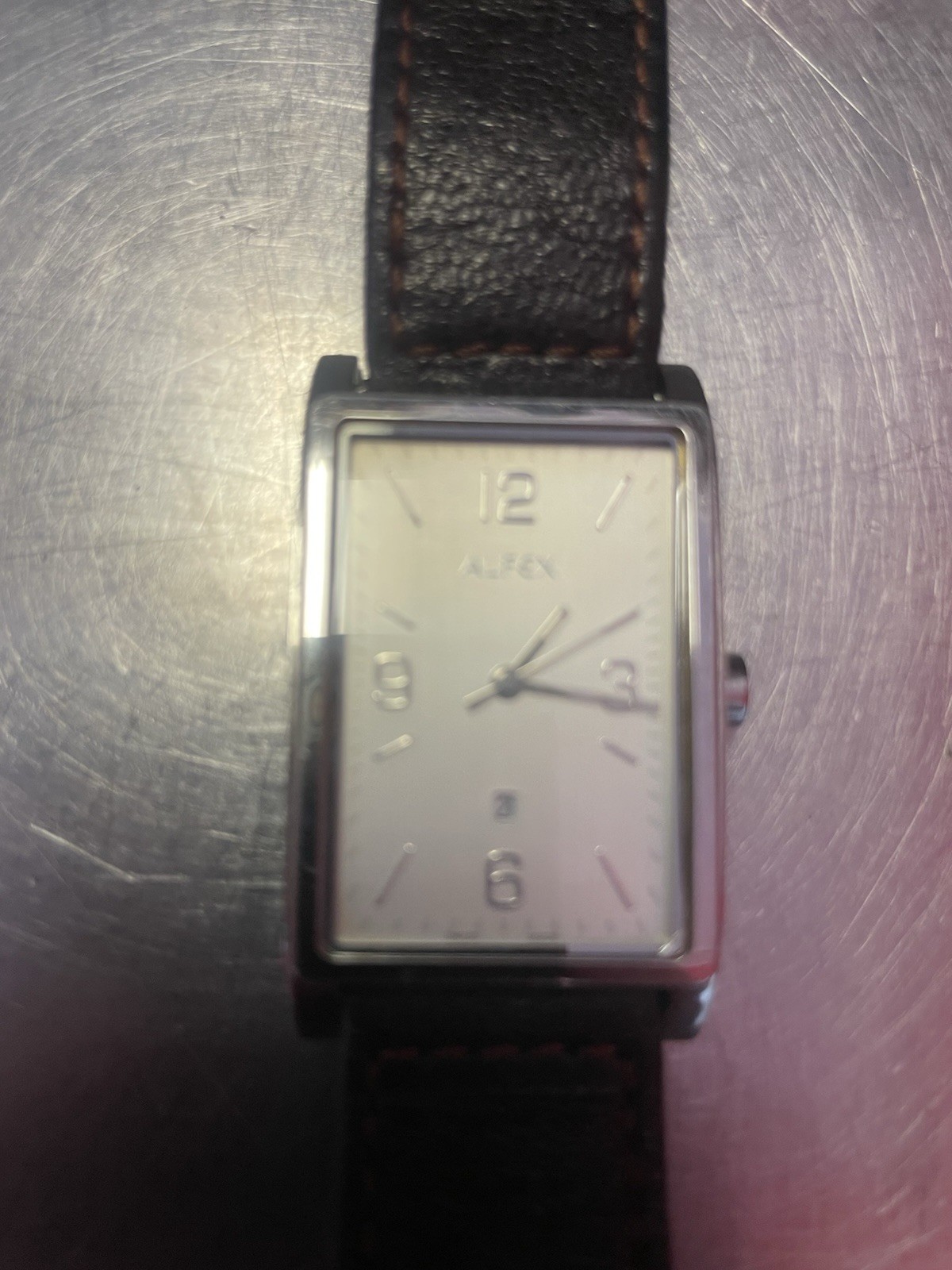 Vintage Alfex RECTANGLE SWISS STAINLESS STEEL MEN’S QUARTZ WATCH “ALFEX” 5495