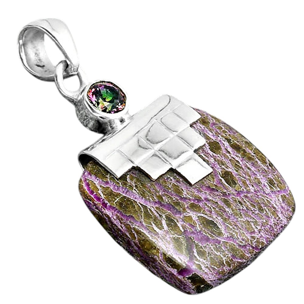 Natural Purpurite and Mystic Topaz 925 Sterling Silver Pendant Jewelry P-1653