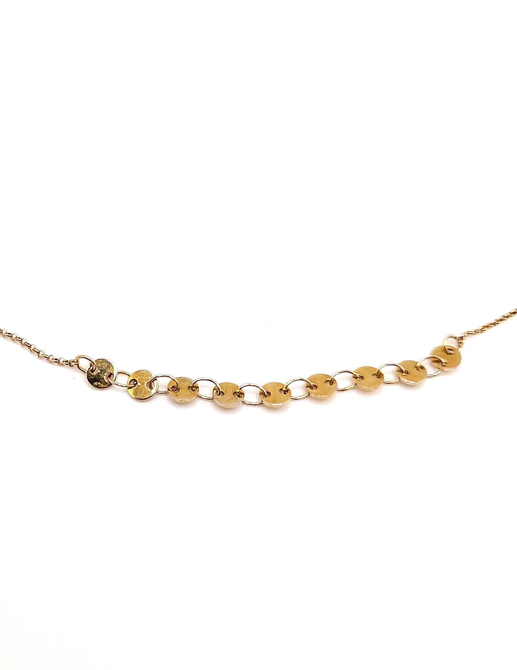 Gold Tone Disc Station Necklace Minimalist Coin Layering Chain 16-18in