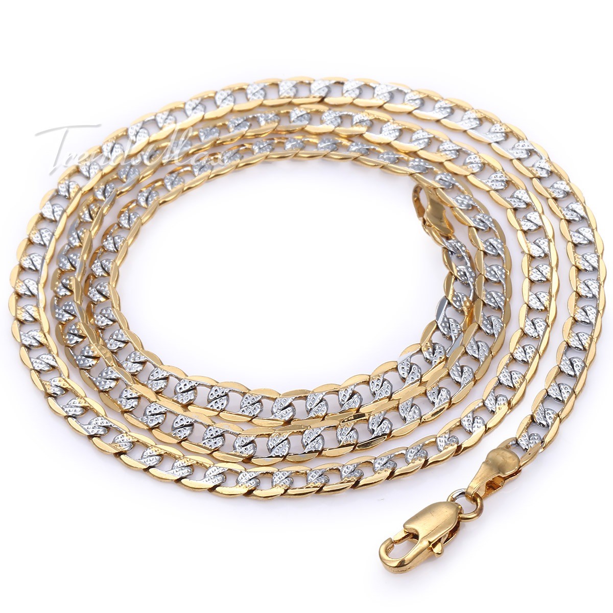 4mm Hammer Curb Cuban Chain Yellow&White Gold Filled Necklace Bracelet Mens Gift