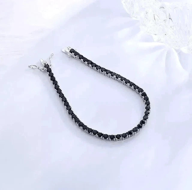 8 Ct Round 3 mm Black Lab Created Diamond Tennis Bracelet 14K White Gold Plated