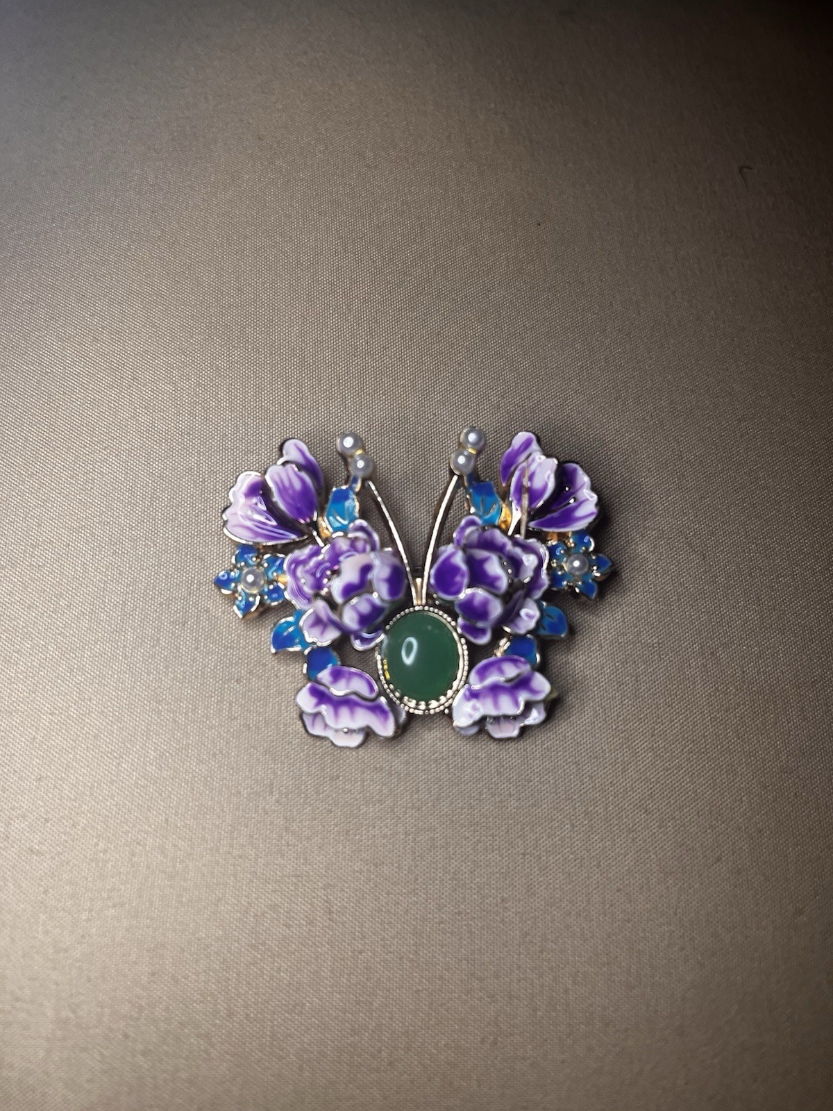 Butterfly Floral Enamel Rhinestone Brooch Pin Purple Blue Green Silver