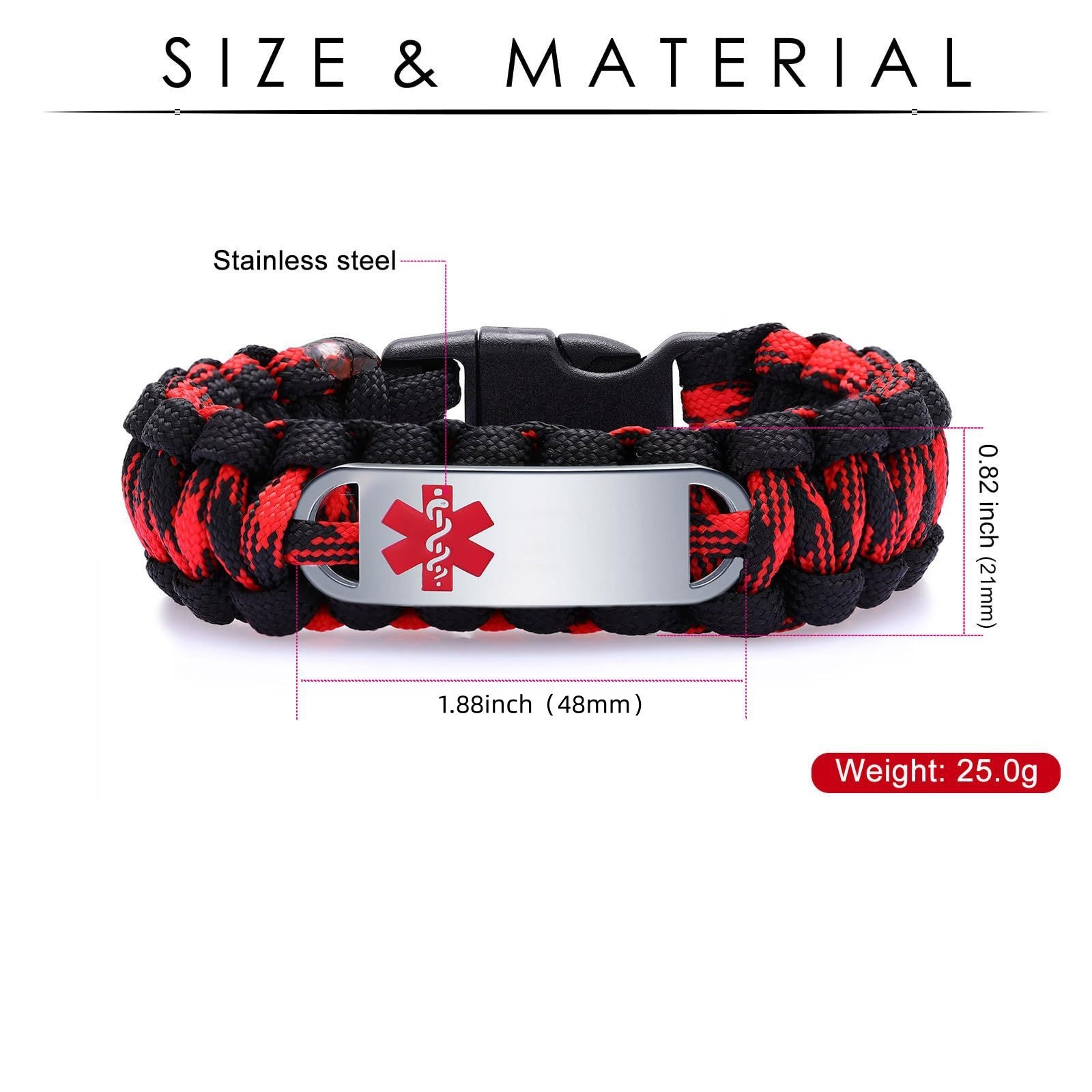 Free Engraving Medical ID Bracelet Paracord Stainless Steel Emergency Wristband