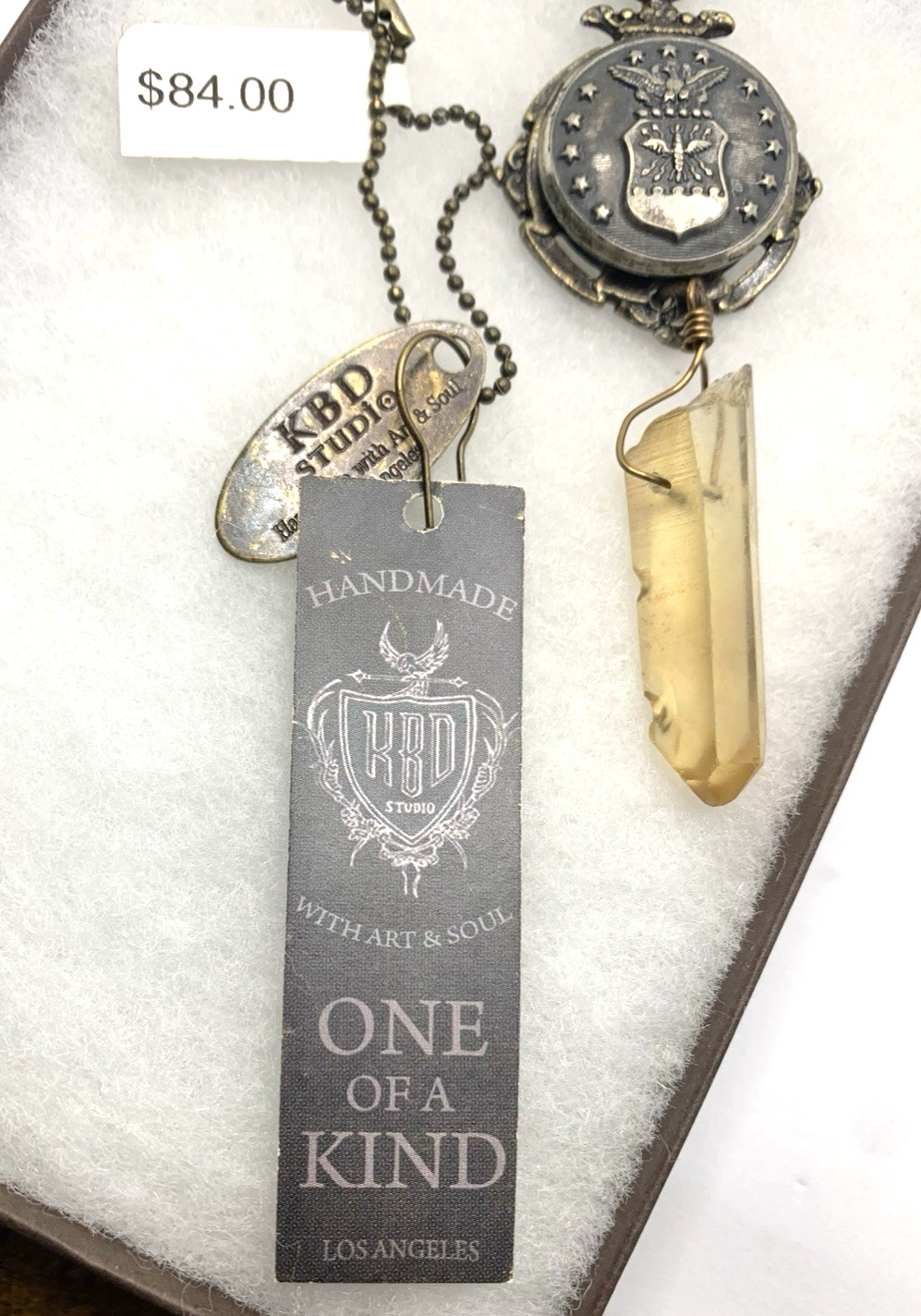 NEW Handmade Artisan Pendant Necklace US ARMY, One-of-a-Kind, Raw Crystal
