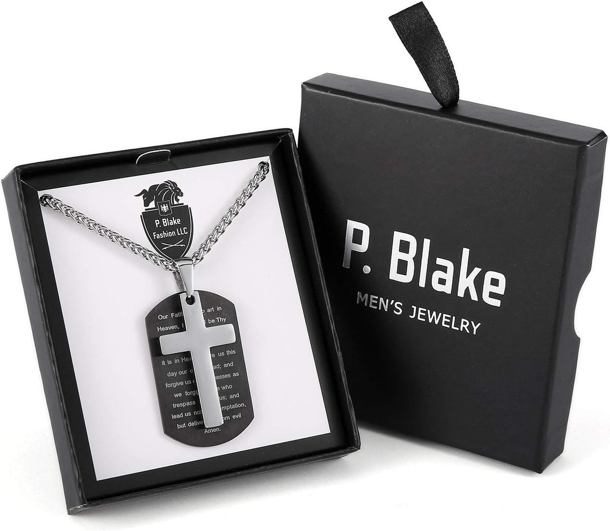 Dog Tag Cross Necklace Gifts for Boys Men, Stainless Steel Bible Verse Pendant C