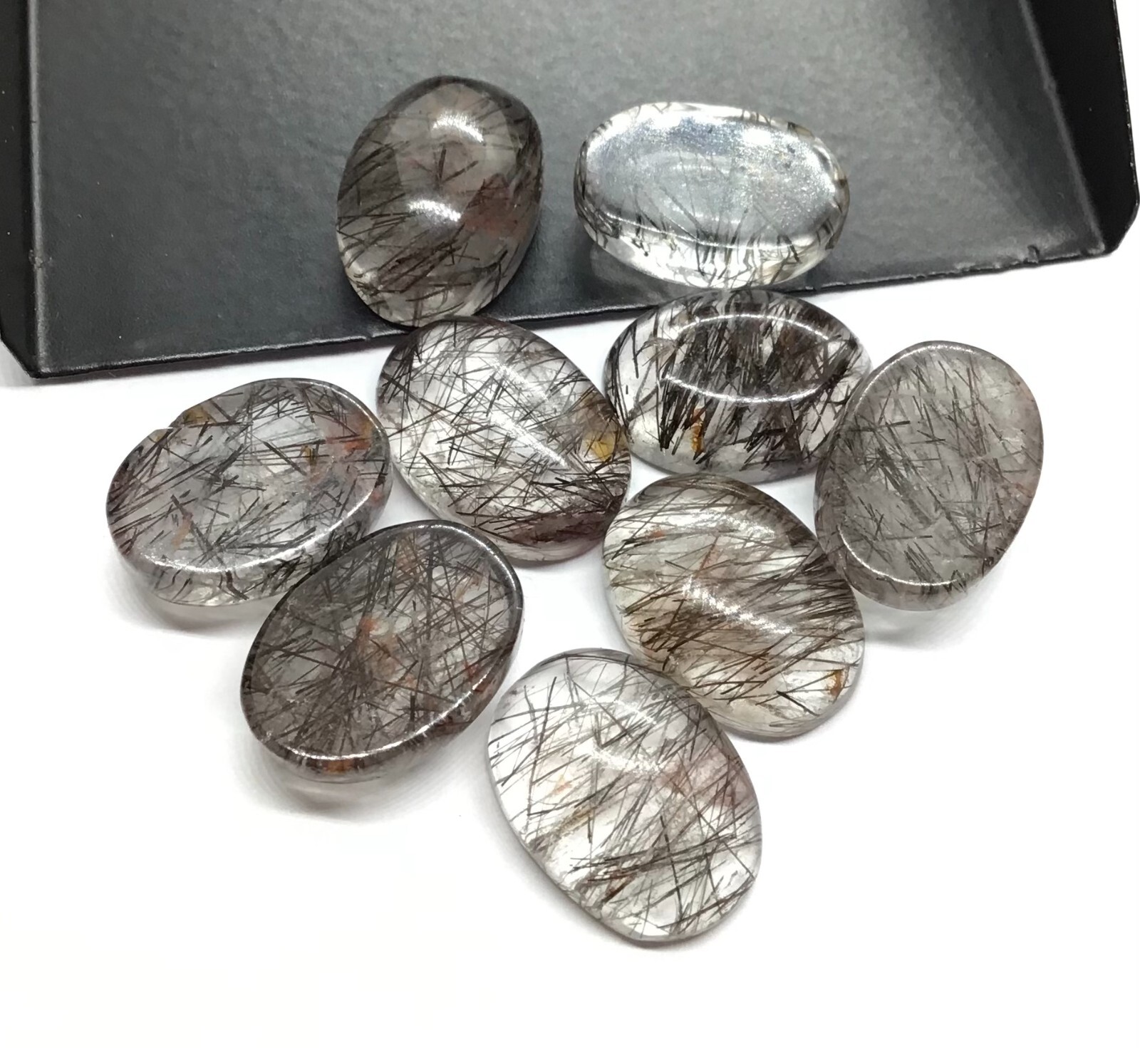 Black Rutile Flat Back Oval Cabochon AAA Natural Loose Gemstone Making Jewelry