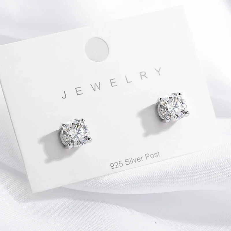 S925 Moissanite Stud Earrings 0.1-3CT Platinum Plated GRA Certified