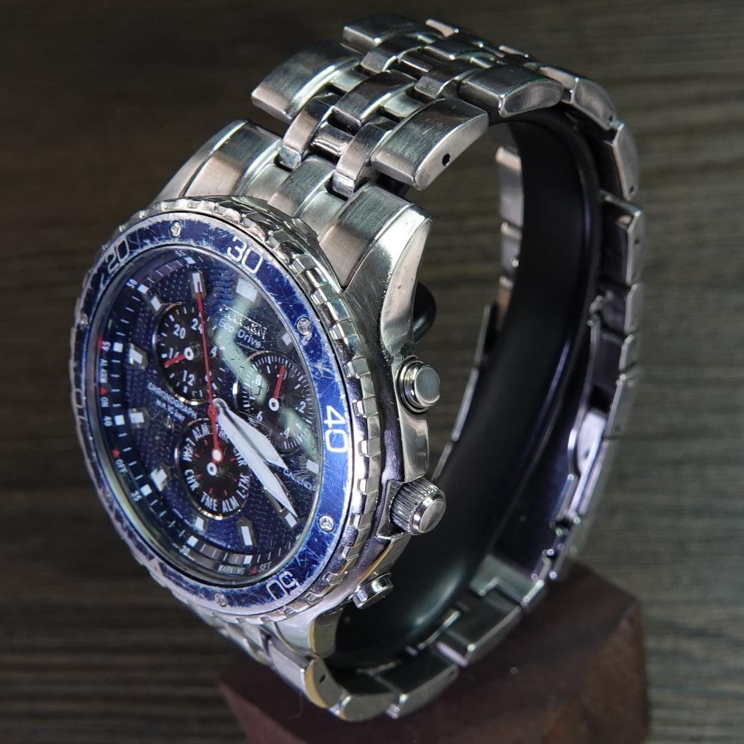 CITIZEN Promaster E812 Eco-Drive Perpetual Chronograph Watch Working Used Japan