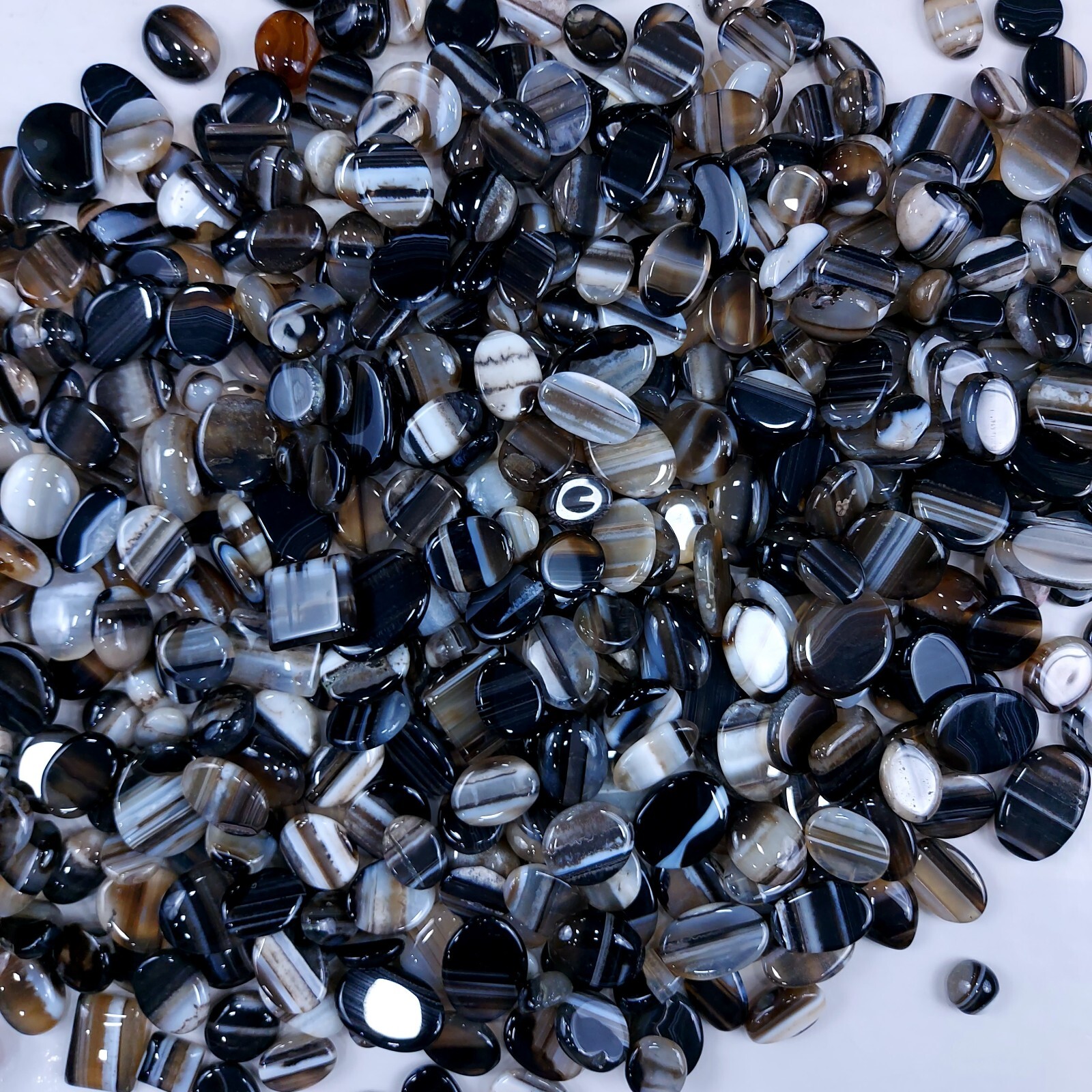50 Pcs Wholesale Natural Black Banded Mix Shape Cabochon Gemstone Lot 10-20 mm