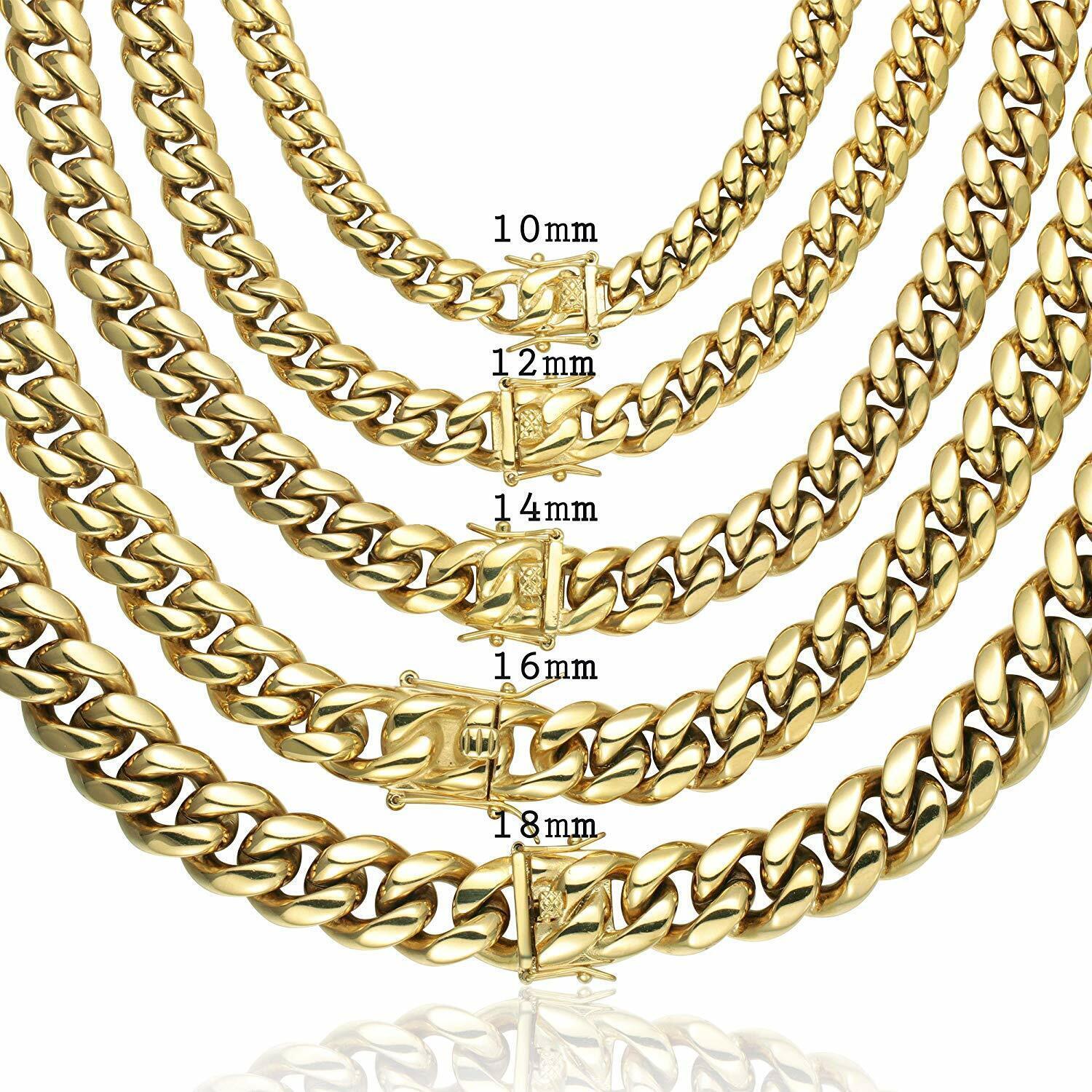 Men’s Miami Cuban Link Bracelet Chain 14k 18k Gold Plated Stainless Steel 4-14MM