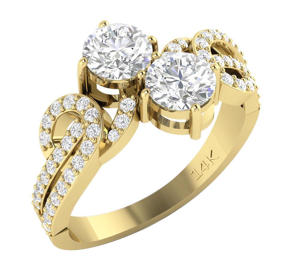 Forever Us Two Stone Ring Natural Round Cut Diamond I1 G 1.50 Ct 14K Gold