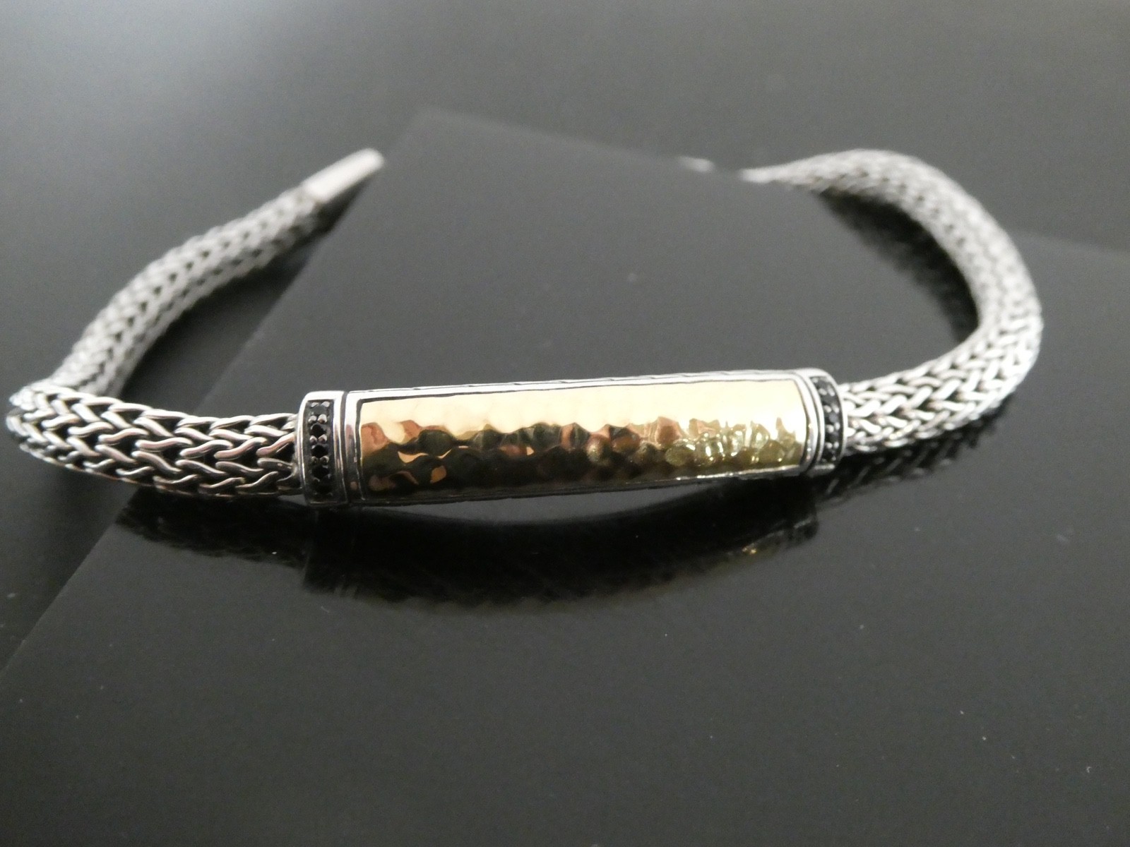 John Hardy Palu Hammered Sterling 925 & 18k YG Sapphire Bracelet Size 6 3/4″