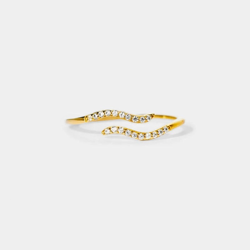Dainty Gold Sea Ocean Wave Beach Stacking Bypass Ring in 925 Sterling Silver