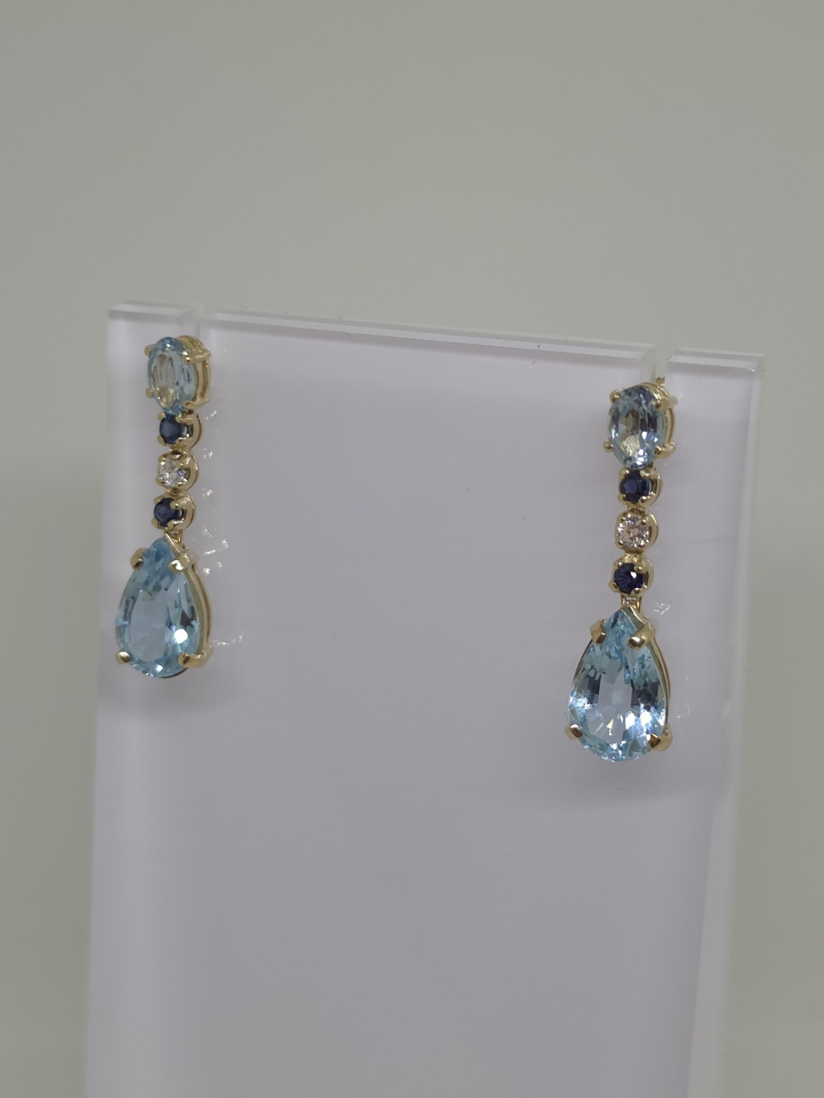 14k Yellow Gold Topaz Sapphire And Diamond Pendant And Earrings Set 8.8 Grams