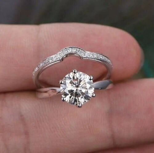 Round Cut 1.60 Ct Diamond Lab-Created Engagement Ring Set 925 Sterling Silver