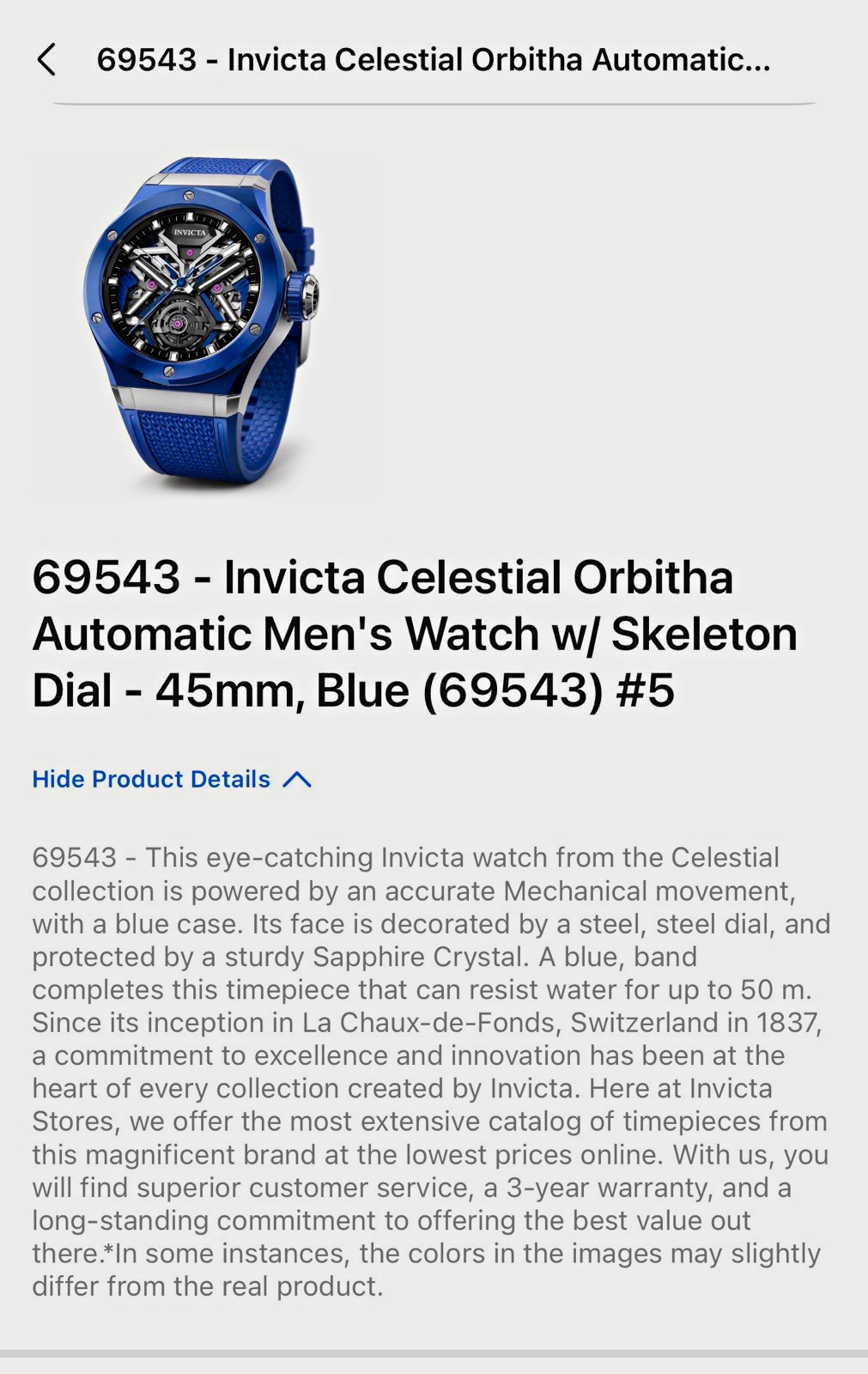 Invicta Celestial Orbitha Men’s Automatic Skeleton Dial Watch 45mm Blue Rubber