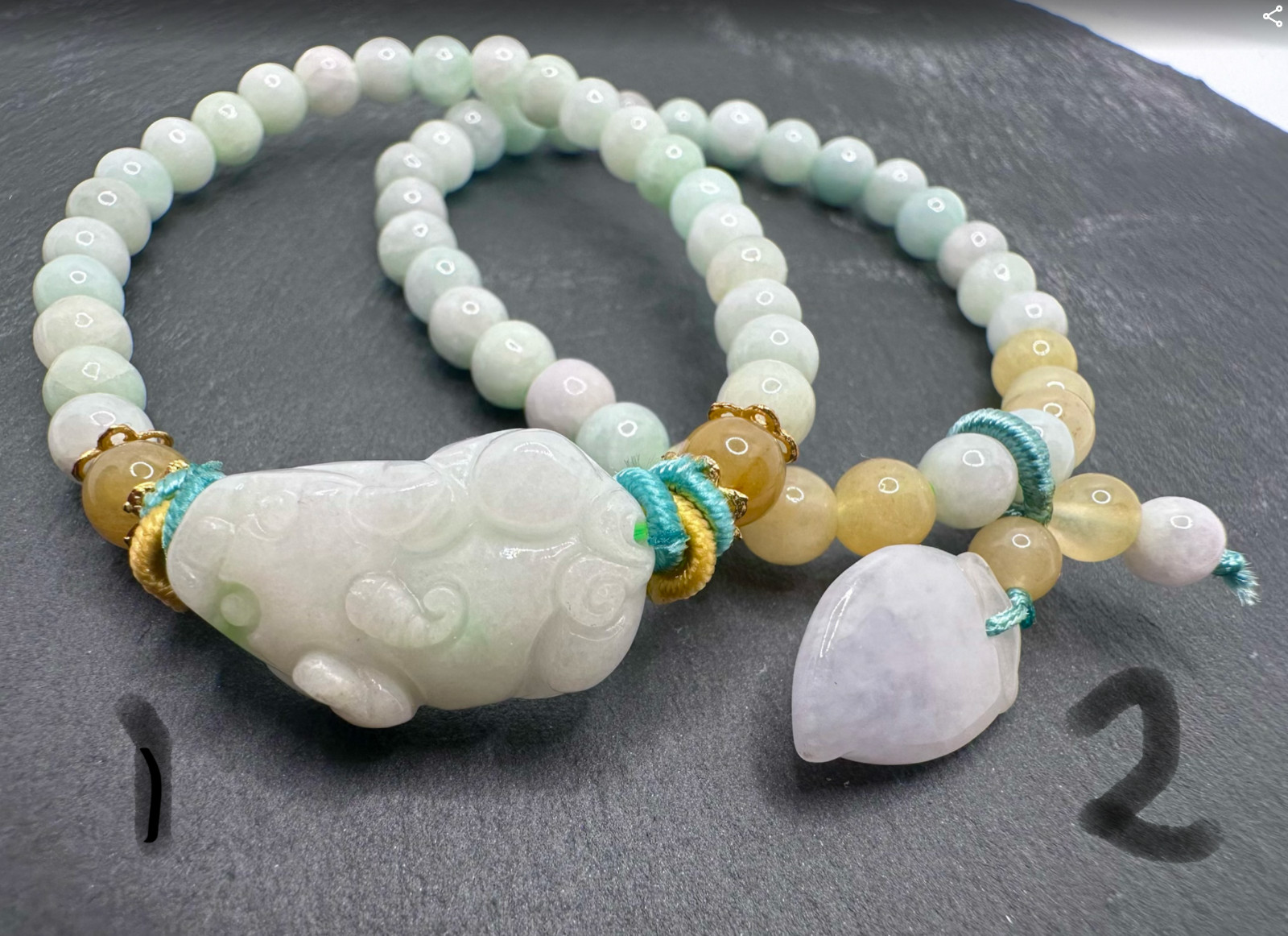 Certified Type A Natural Jadeite Pixiu / leaf Amulet Stretch Bracelet 5.6mm