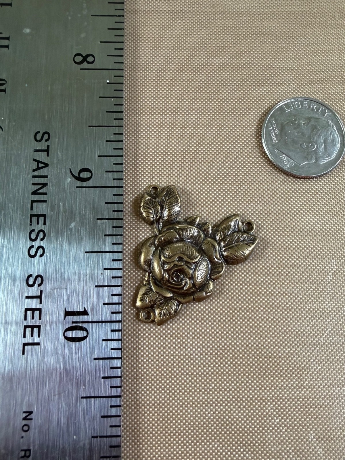Lot of 4 Vintage Brass Rose Flower 3 Loop Connector Stampings Antique Bronze 29.