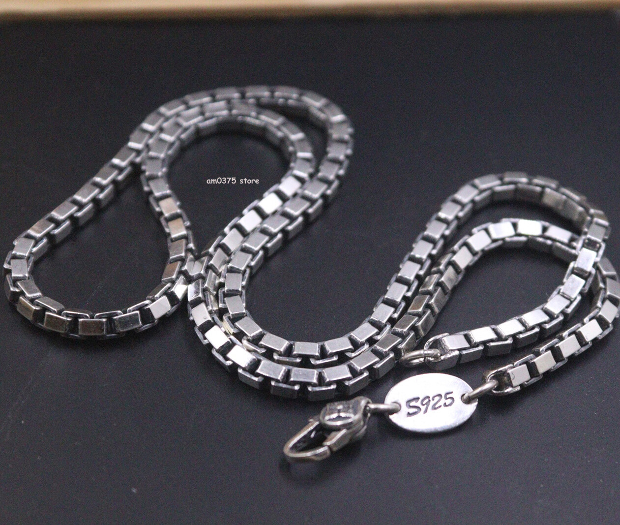 Pure 925 Sterling Silver Necklace Men Women 4mm Box Chain Link 22inch /46-47g