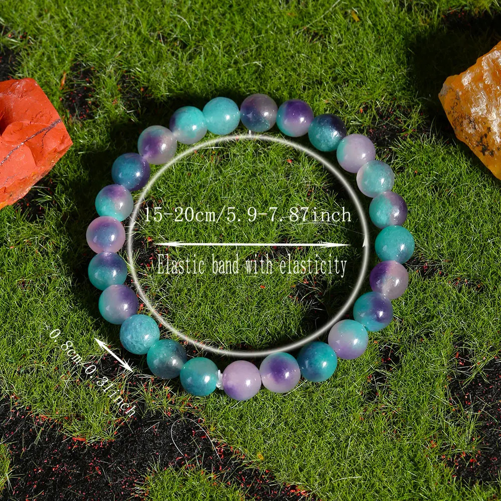 Blue Bohemian Fluorite Beaded Bracelet Elastic Adjustable Gift for Men Women
