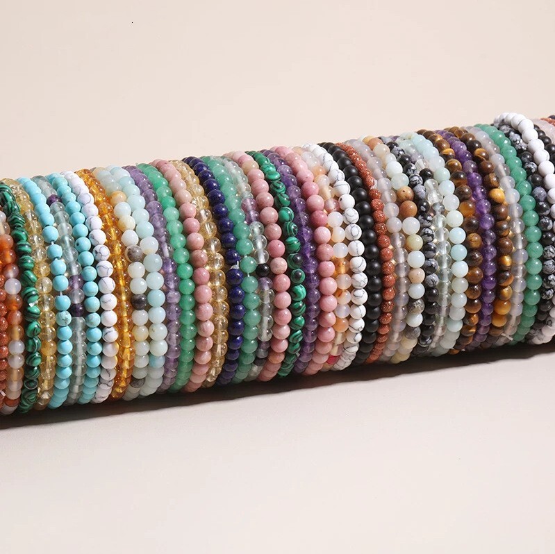 4mm-10mm Natural Gemstone Beaded Stretch Bracelet Crystal Healing Reiki Gifts