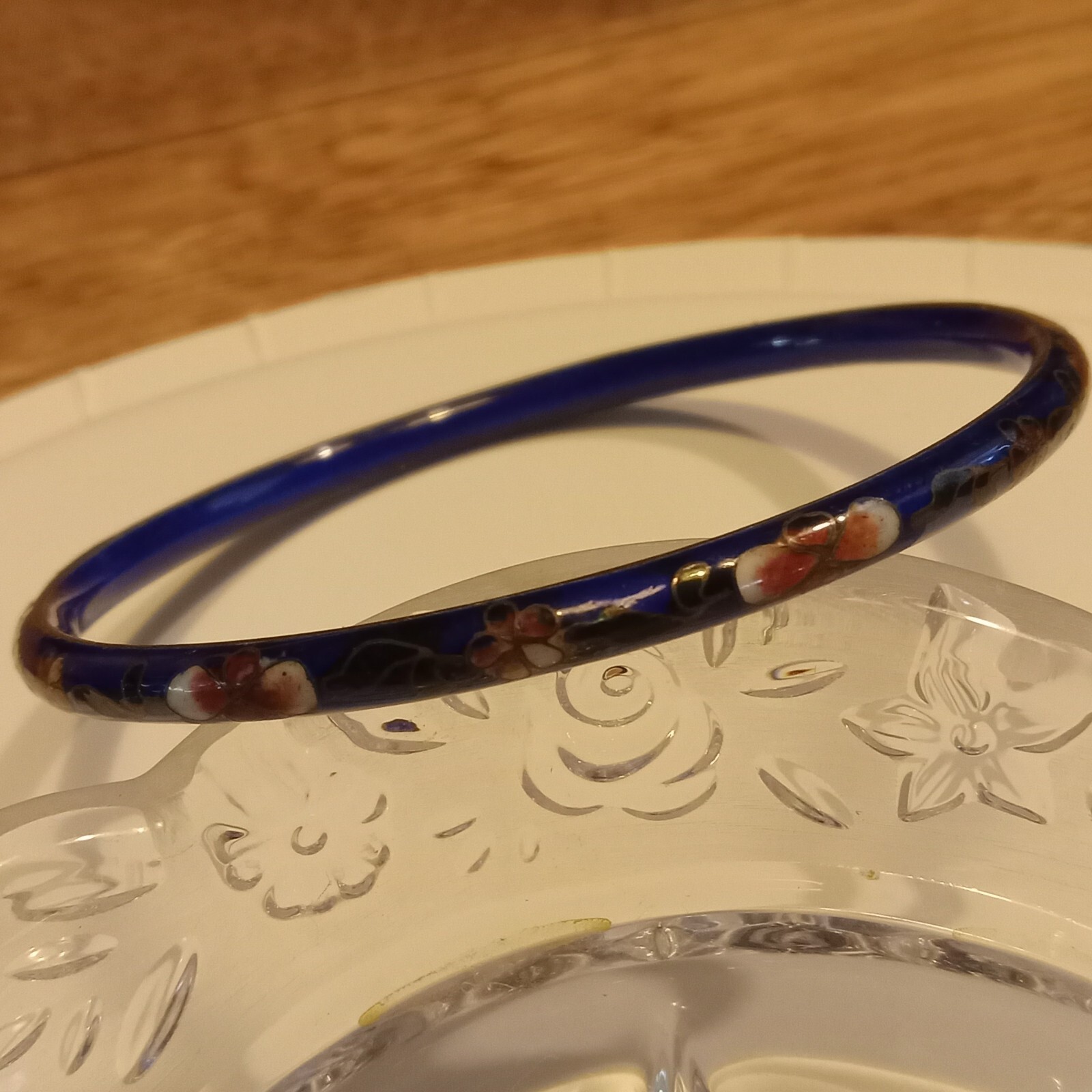 Vintage Asian Cloisonne Cobalt Blue Bangle Bracelet.  Beautiful!
