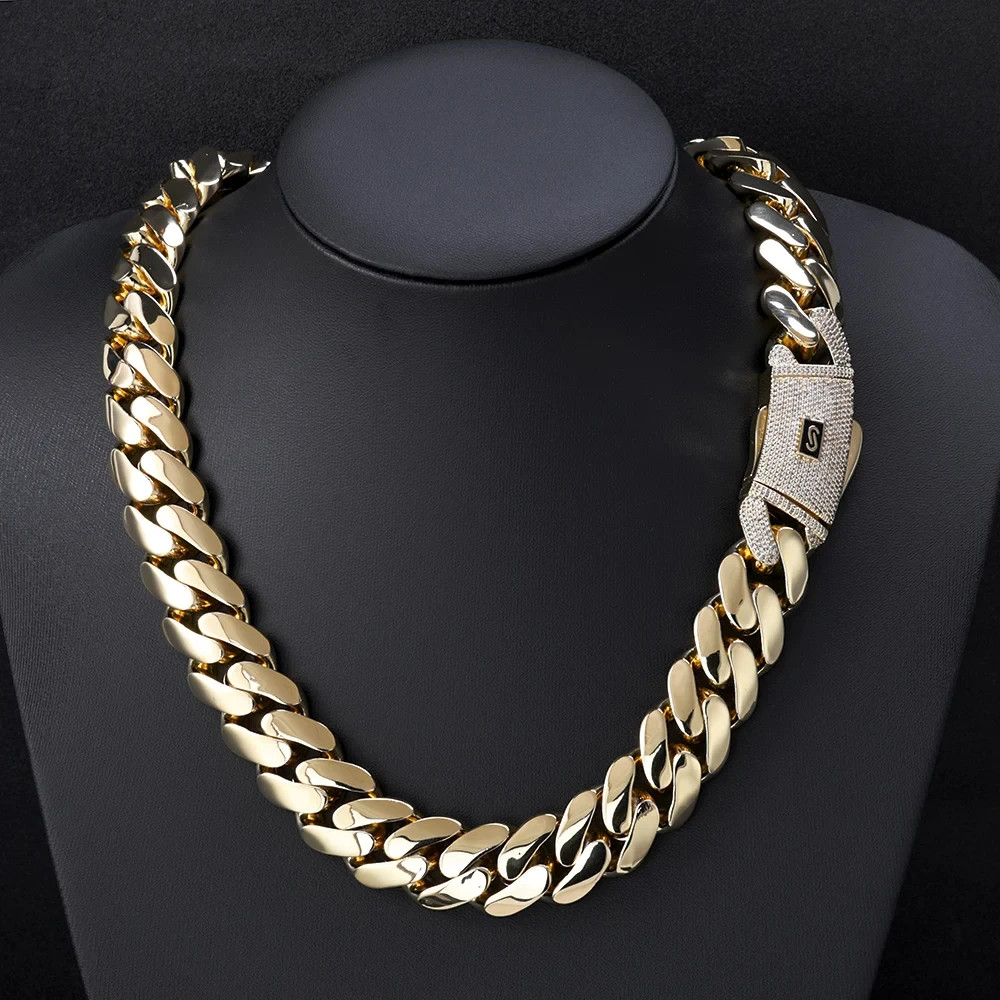5AAA+ CZ 20mm Cuban Link Chain Necklace Bracelet Gold Plated Brass Iced Out