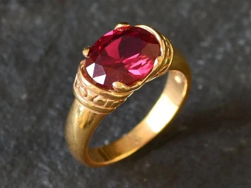 3.17 Ct Oval Cut Natural Ruby Diamond Wedding Ring 14K Yellow Gold Sz 8